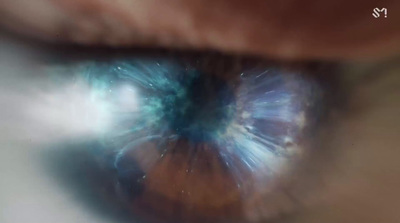 a close up view of a person's eye