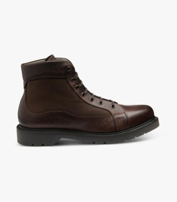 a men's brown leather boot on a white background