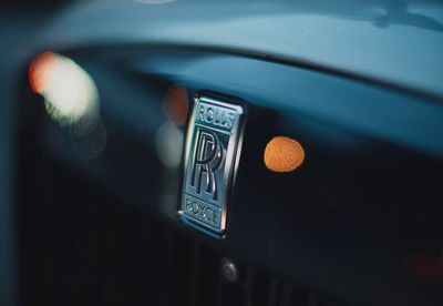 a close up of a badge on a car