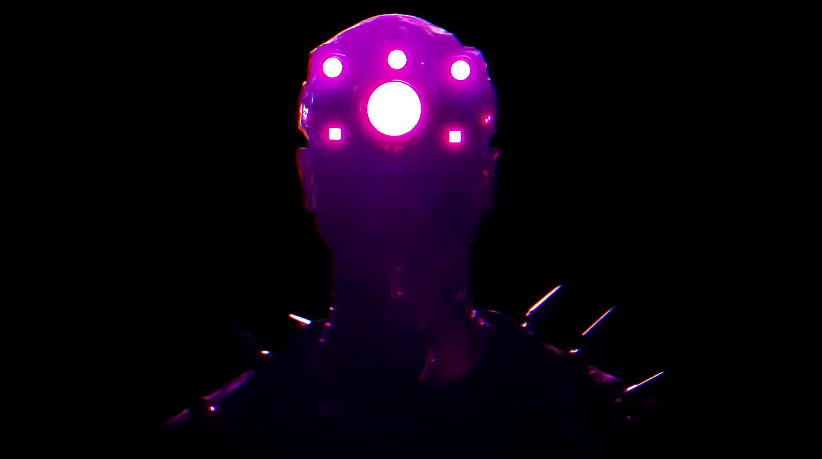 a person with a purple light on their head