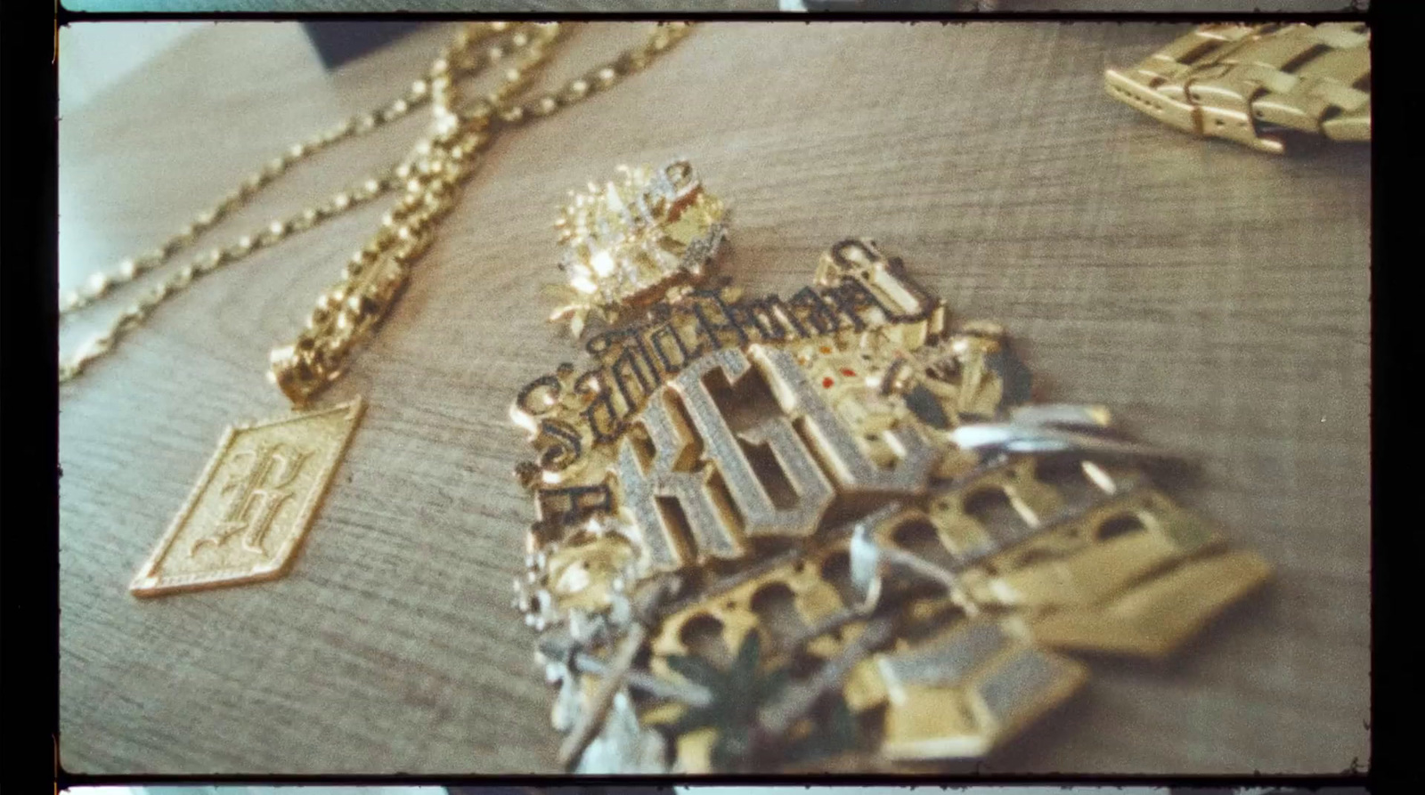 a close up of a necklace on a table