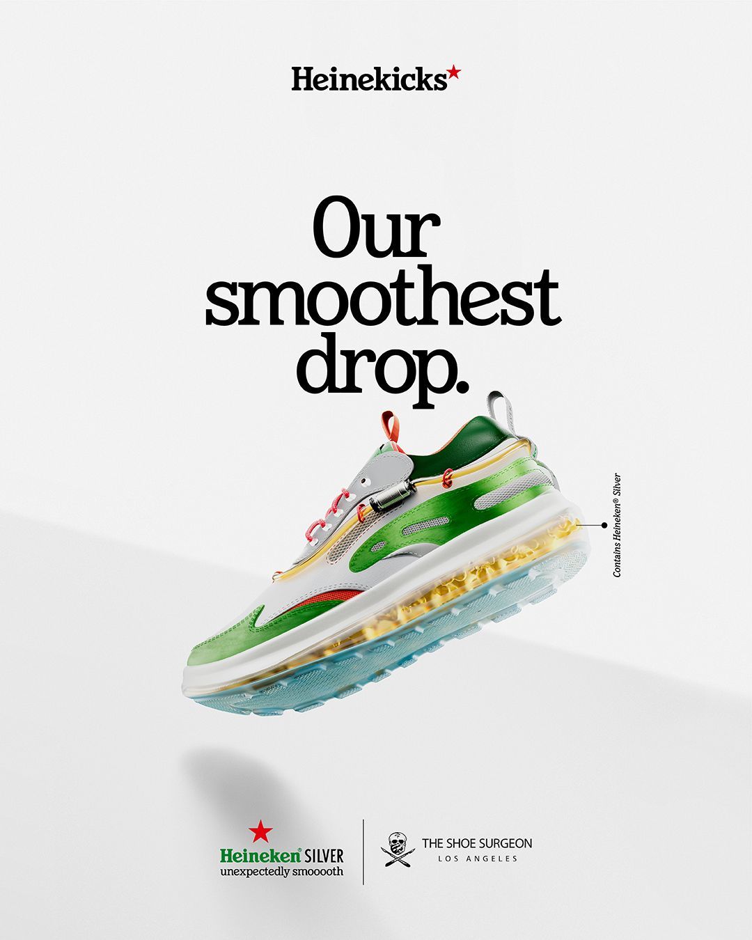 an advertisement for a shoe company with a shoe in the air