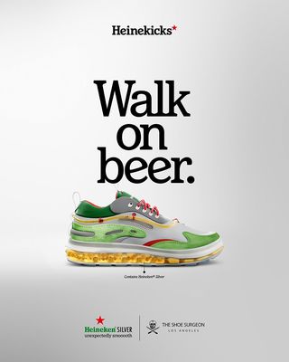 a poster advertising a beer with a green shoe