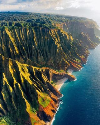 an aerial view of the cliffs and the ocean