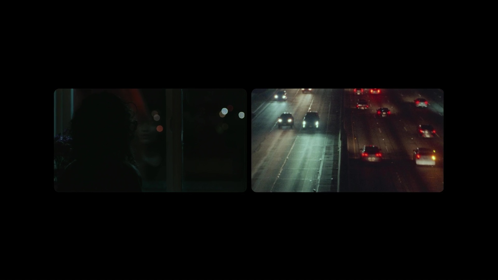 a series of three images of a highway at night