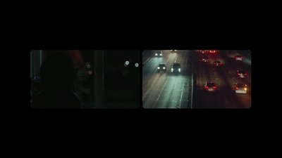 a series of three images of a highway at night