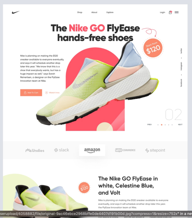 a website design for nike shoes