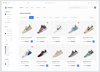 a screen shot of a website with a bunch of shoes on it