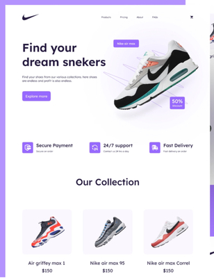 the landing page of a shoe store