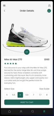 the nike air max 270 is on the app