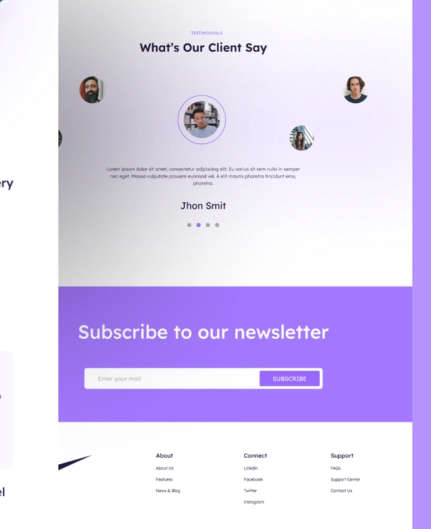 a purple and white web page with a purple background