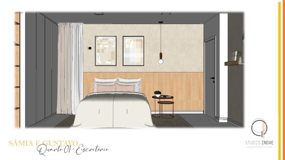 a drawing of a bedroom with a bed and a table