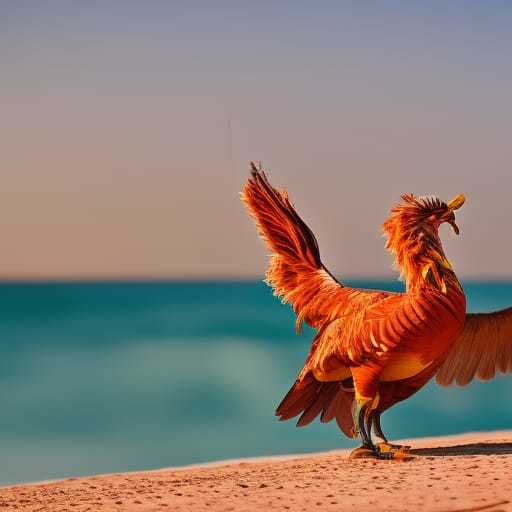 a bird with its wings spread on a beach