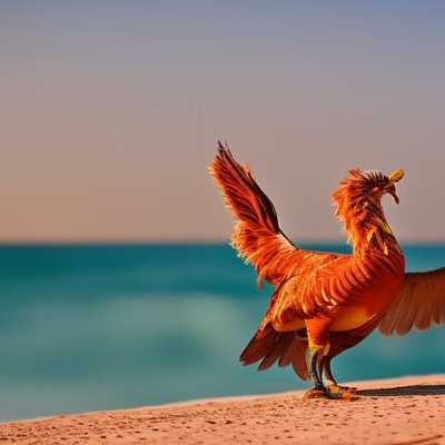 a bird with its wings spread on a beach