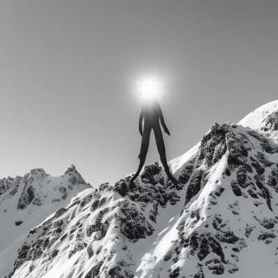 a man standing on top of a snow covered mountain