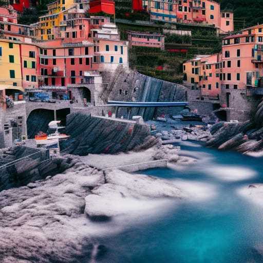 a river running through a city next to a hillside