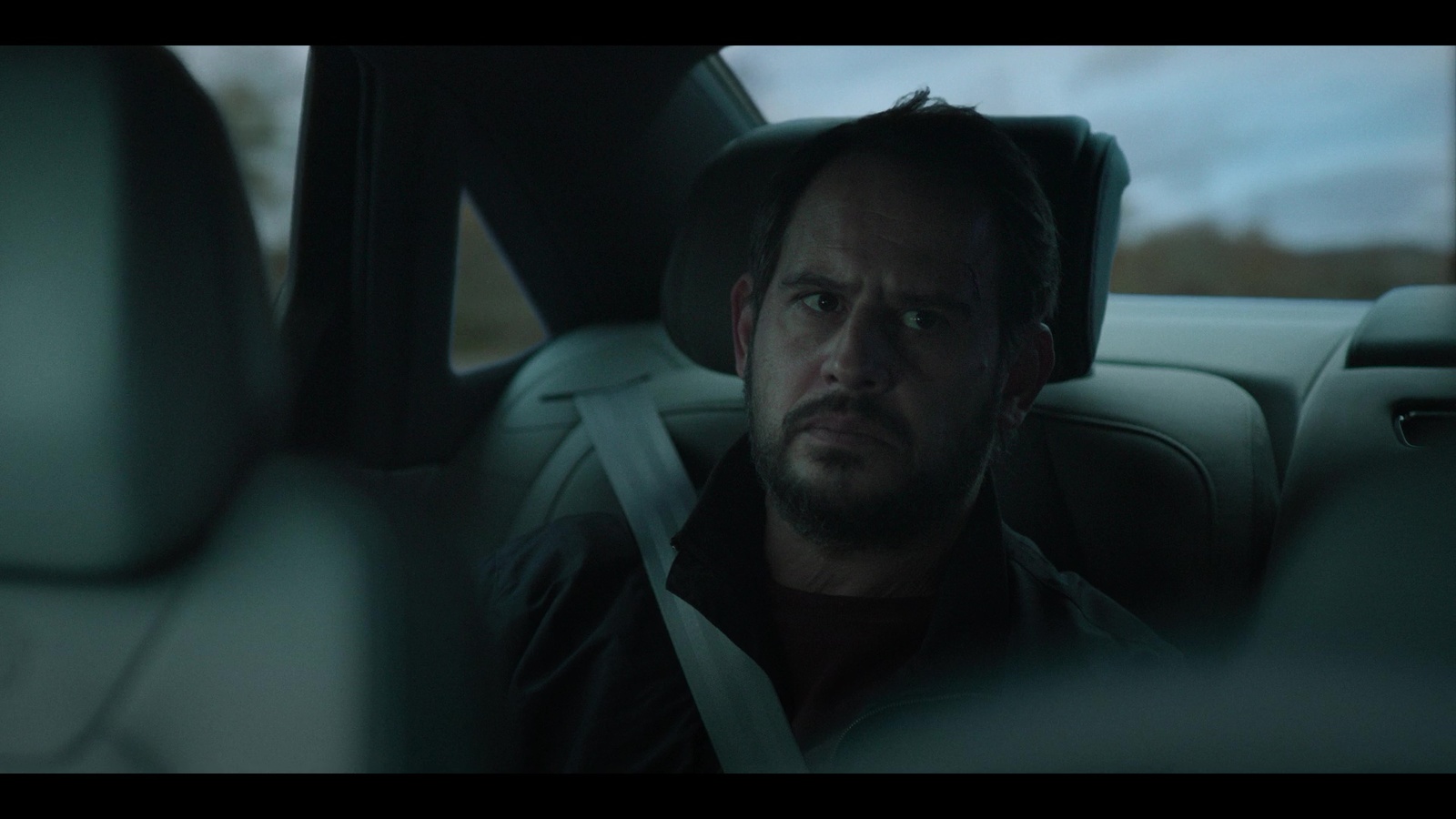 a man sitting in the back seat of a car