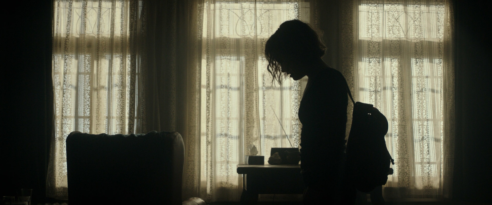 a silhouette of a woman standing in front of a window