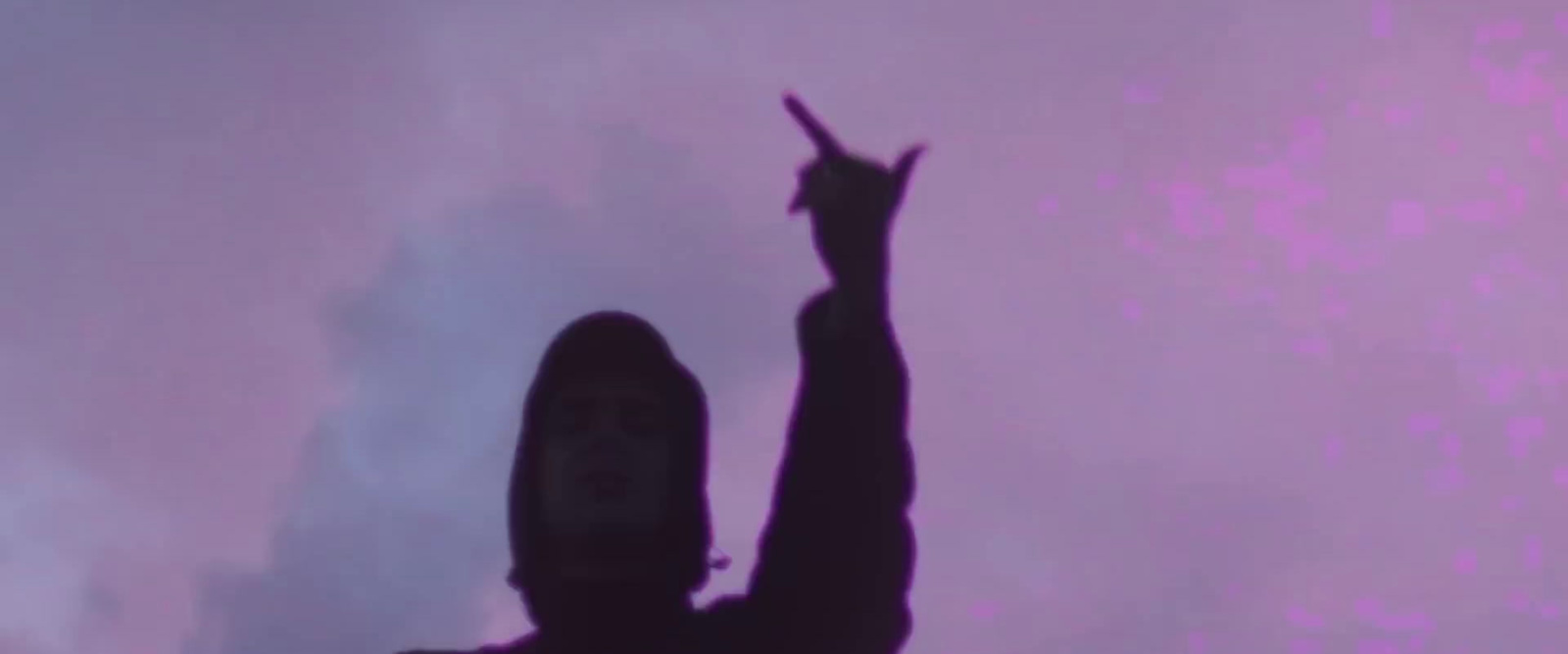 a silhouette of a person holding a cell phone up in the air