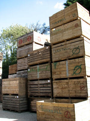 a pile of wooden pallets stacked on top of each other