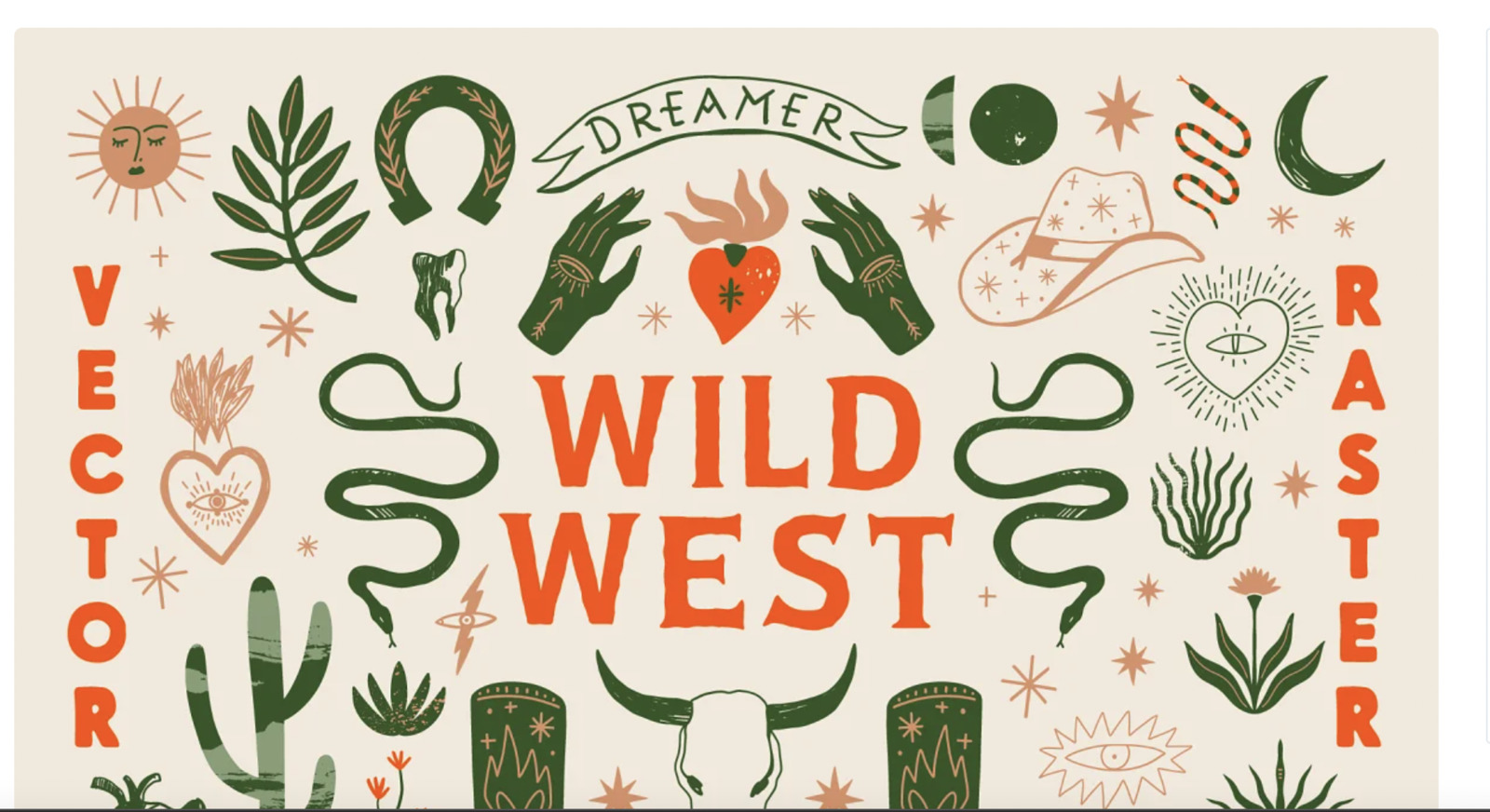 a poster with a variety of wild west symbols