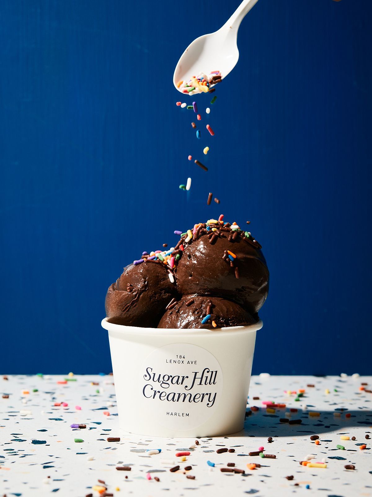 a spoon scooping out of a bowl of chocolate ice cream