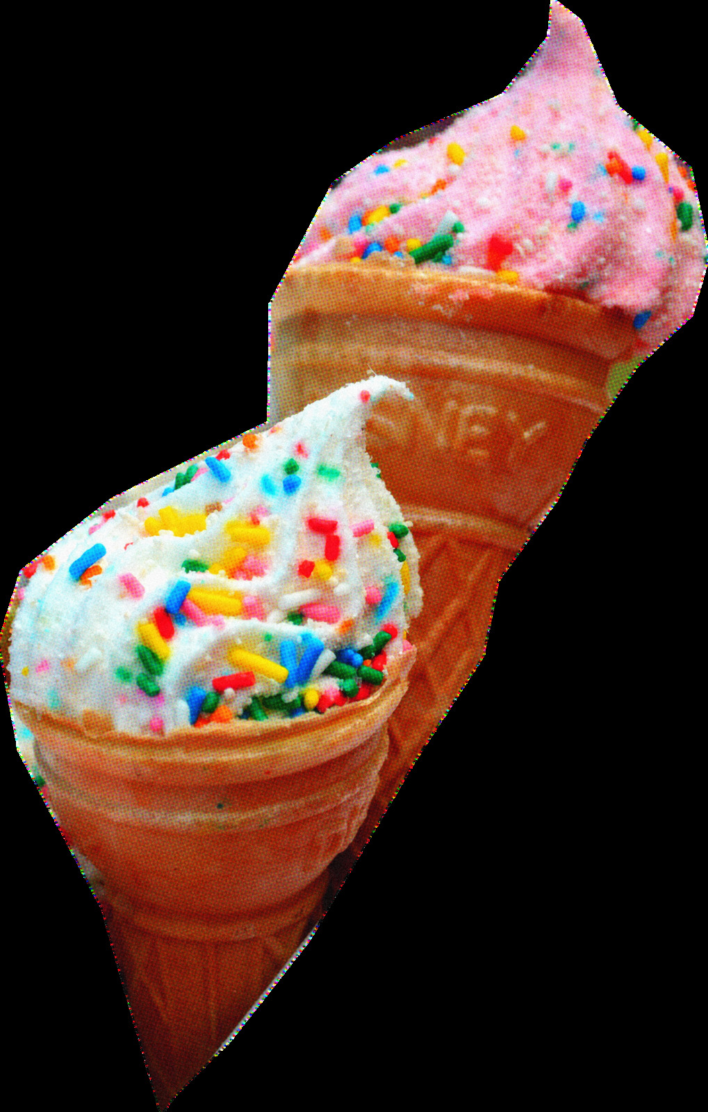 two ice cream cones with sprinkles on them