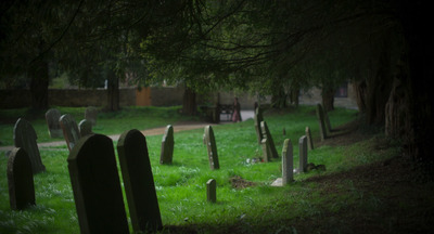 a cemetery with a bunch of headstones in the grass