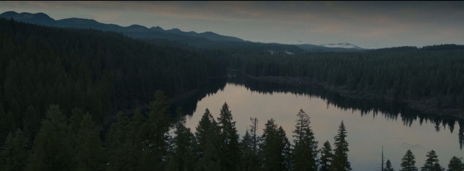 a body of water surrounded by trees and mountains