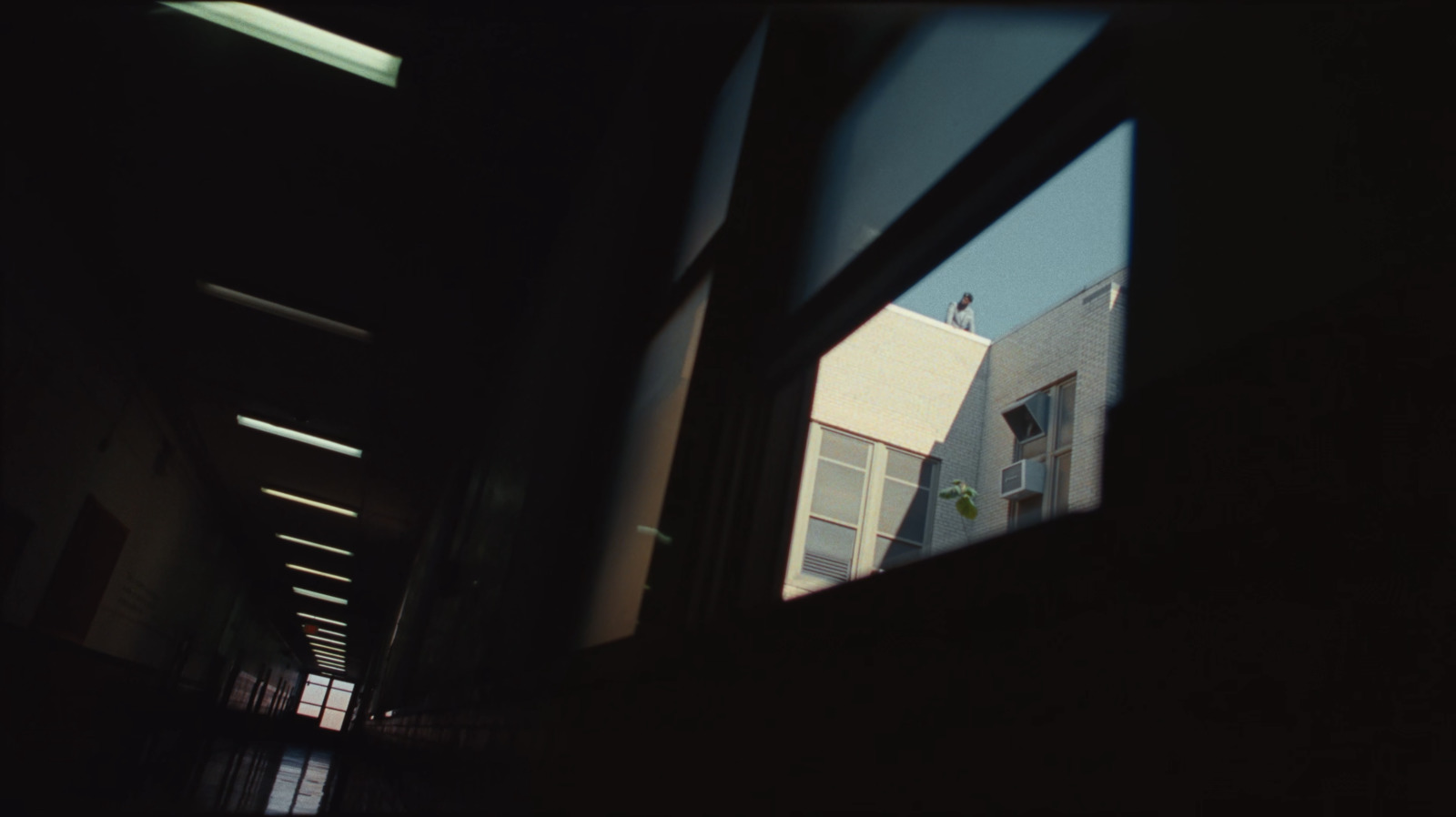 a view of a building through a window