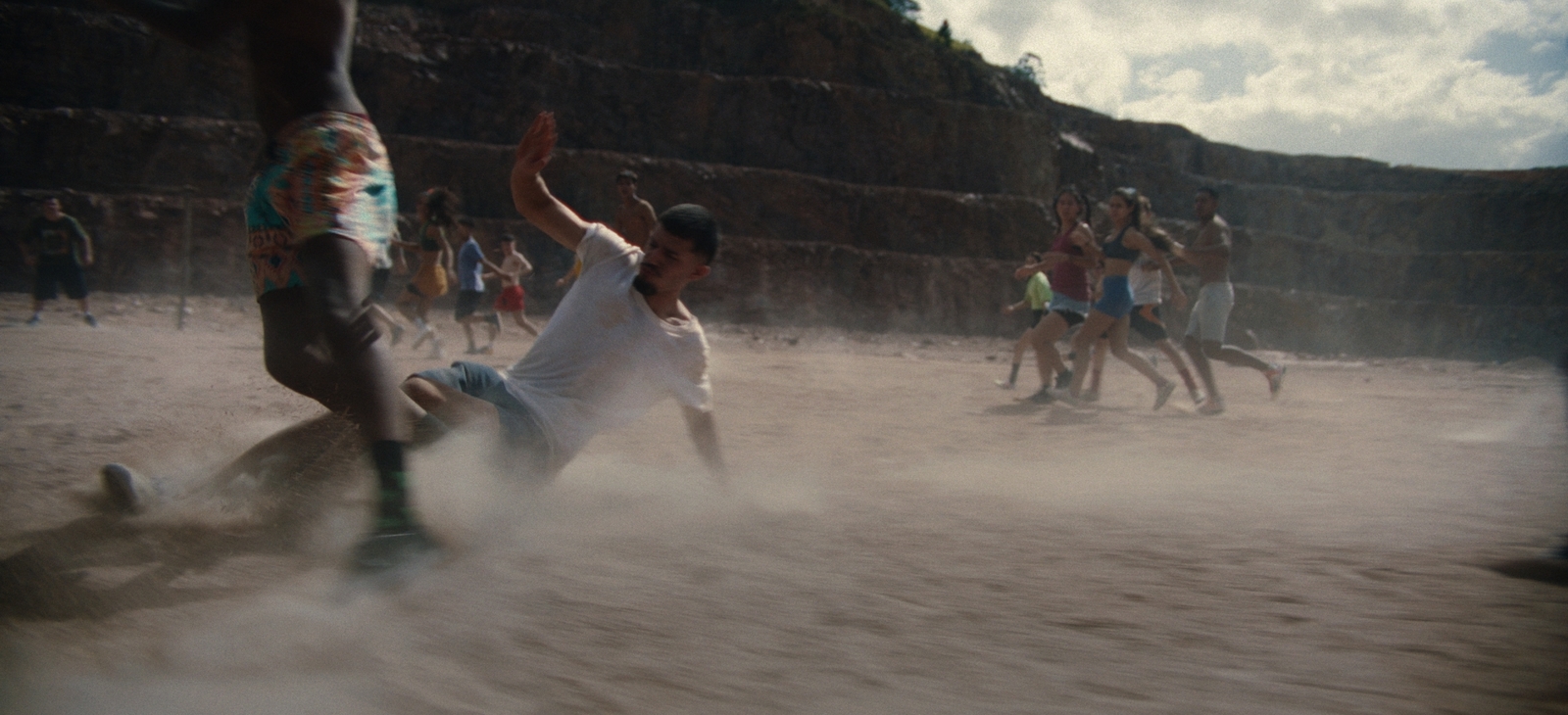 a group of people playing a game of soccer