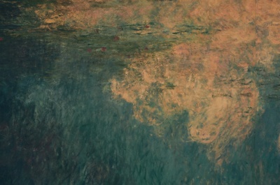 a painting of water lilies in a pond