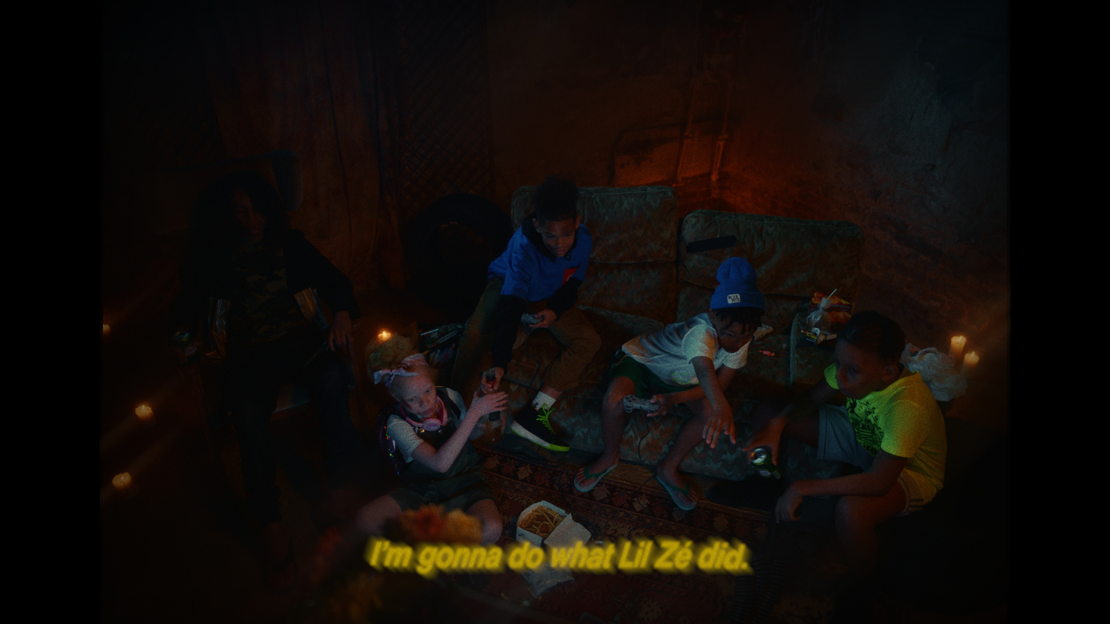 a group of people sitting around a fire place