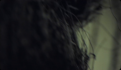 a close up of a person with long hair