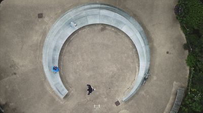 an aerial view of a circular concrete structure