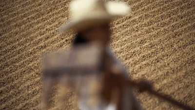 a blurry photo of a person in a cowboy hat