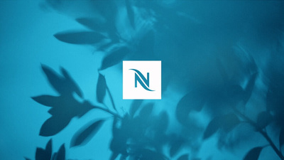 a blue background with leaves and a n logo