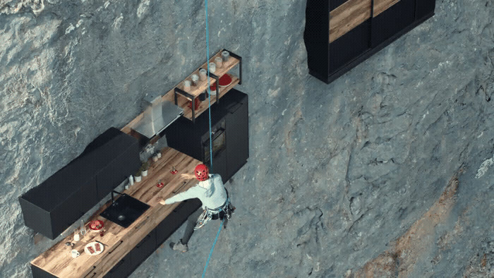 an aerial view of a restaurant on a cliff