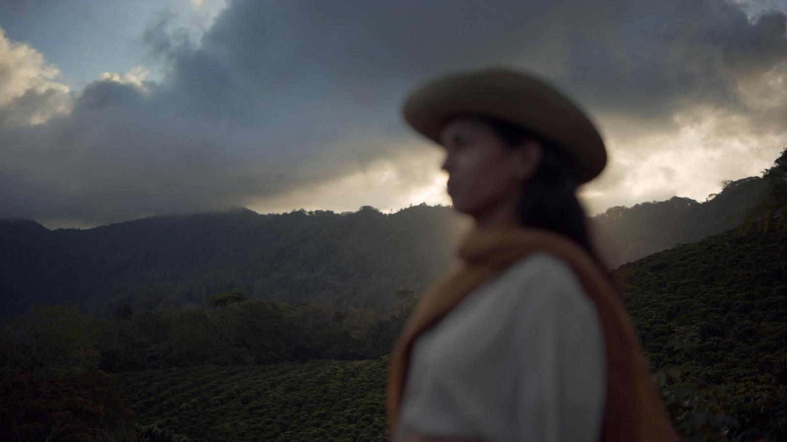 a woman wearing a hat and a brown vest