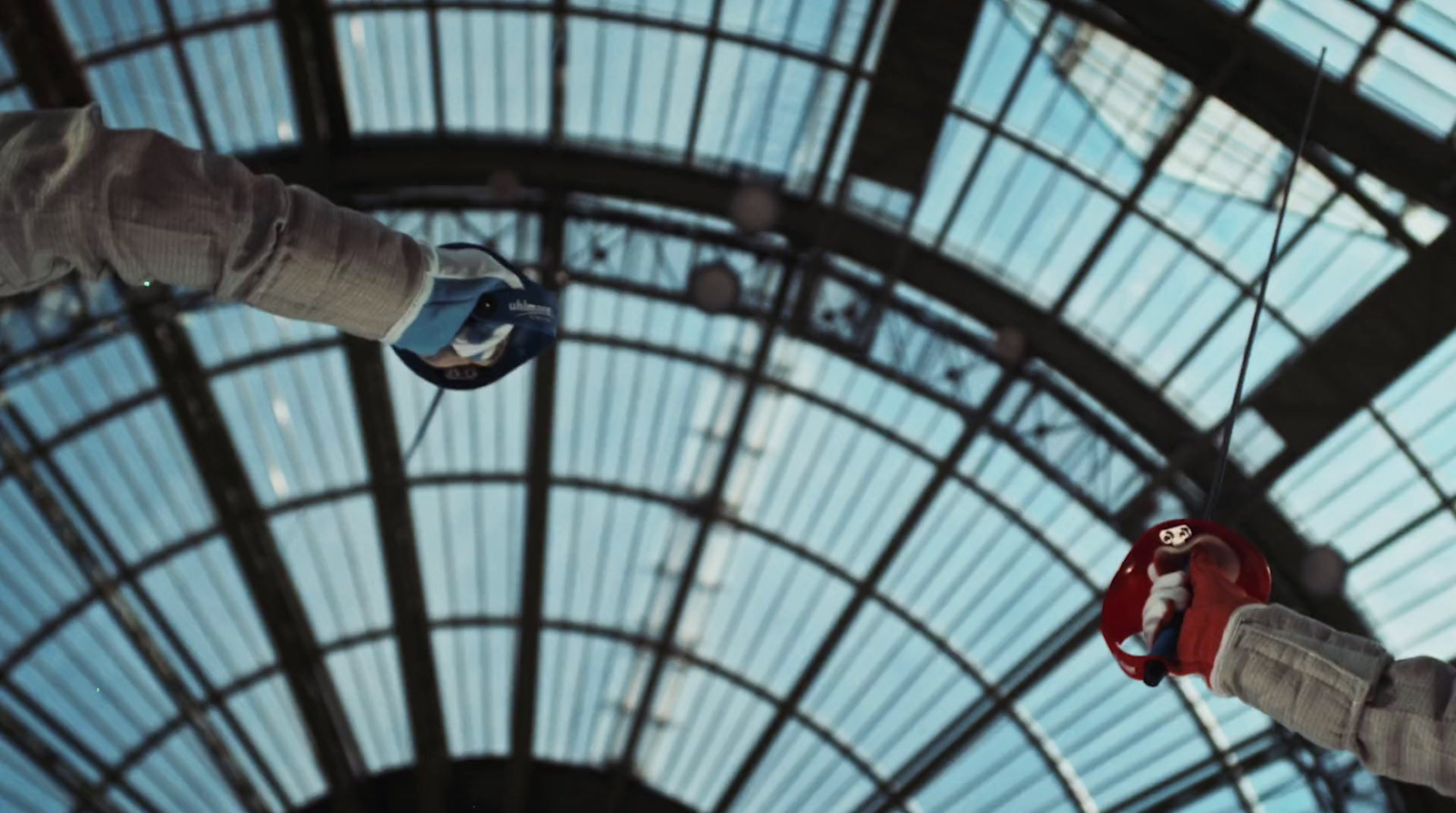 a view of the ceiling of a train station