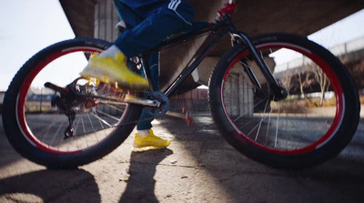 a close up of a person riding a bike