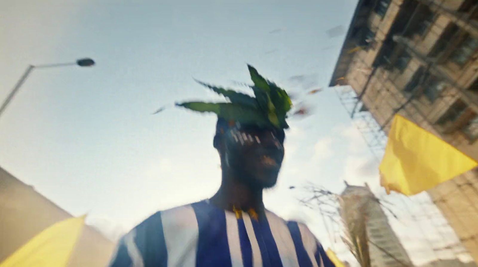 a man with a bird on his head