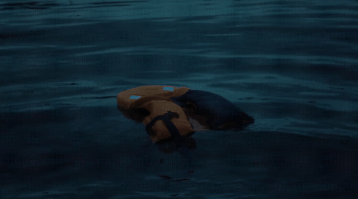 an inflatable raft floating in a body of water