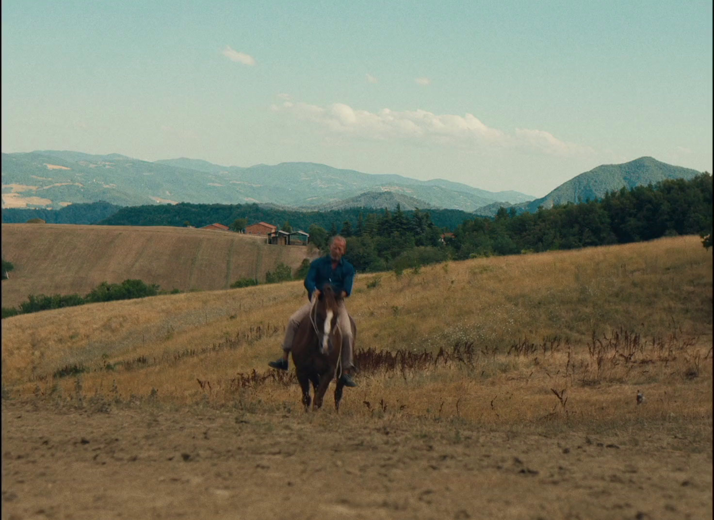 a man riding on the back of a brown horse