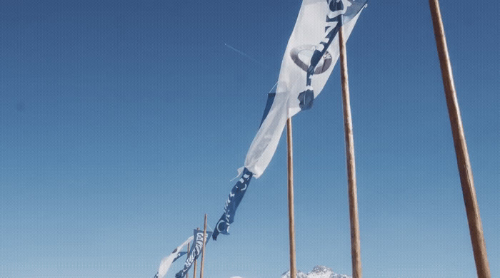 a couple of flags that are in the snow