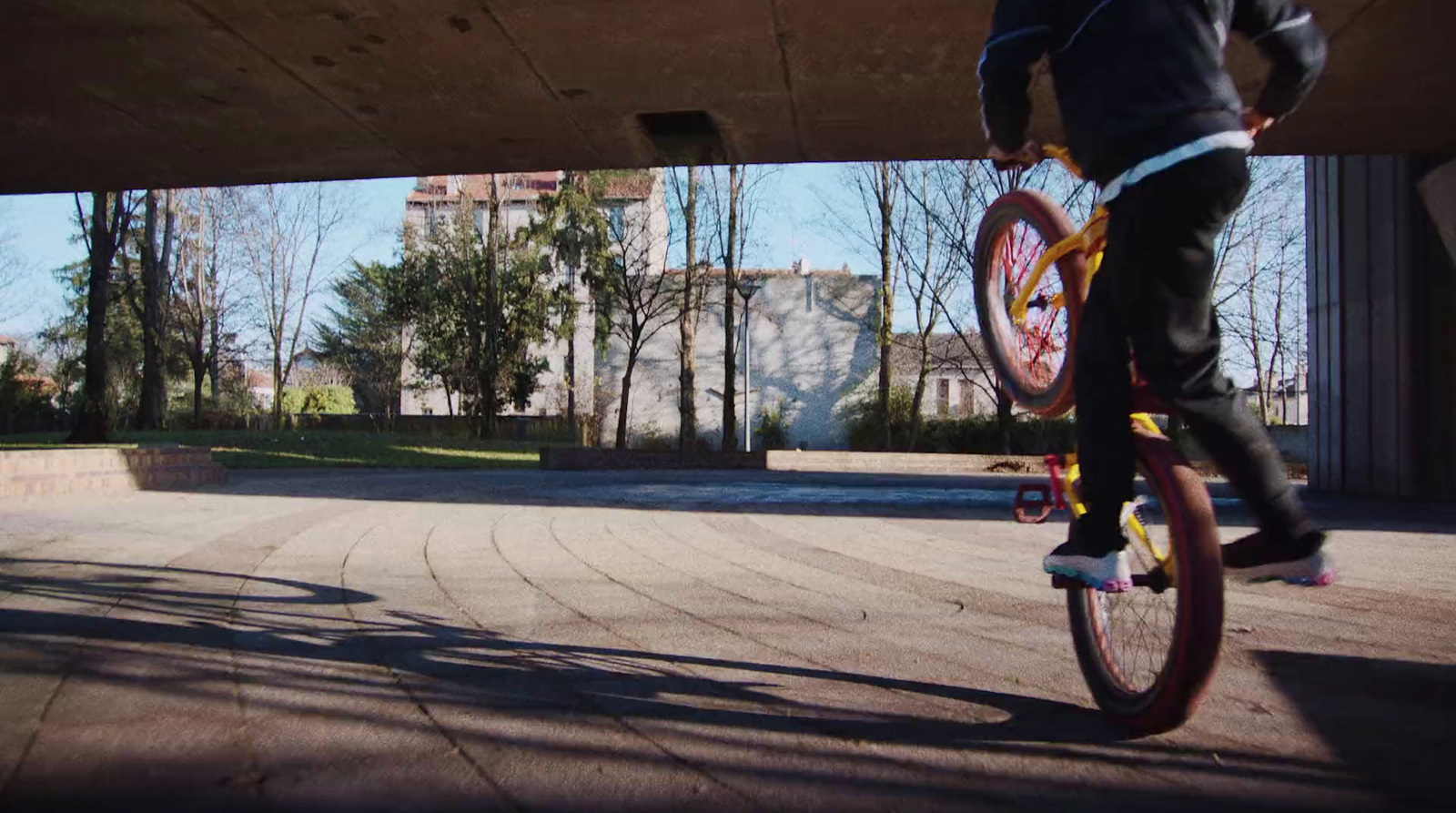 a person is riding a bike in a park