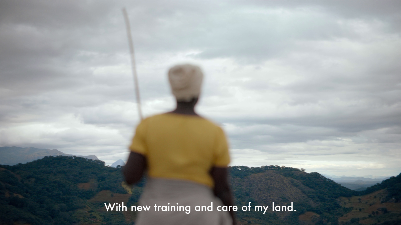 a man standing on top of a lush green hillside