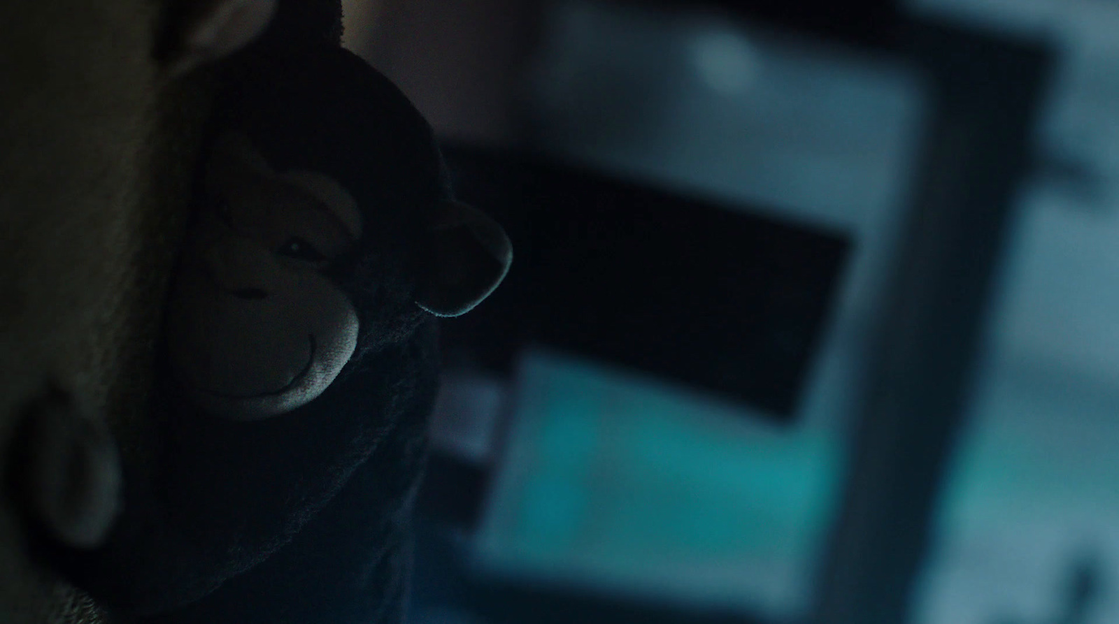 a close up of a stuffed monkey with a blurry background