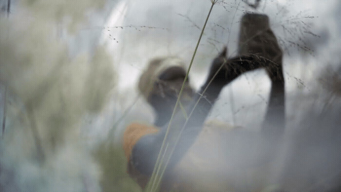 a blurry photo of a person holding a plant