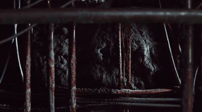 a pile of dirt sitting inside of a metal cage